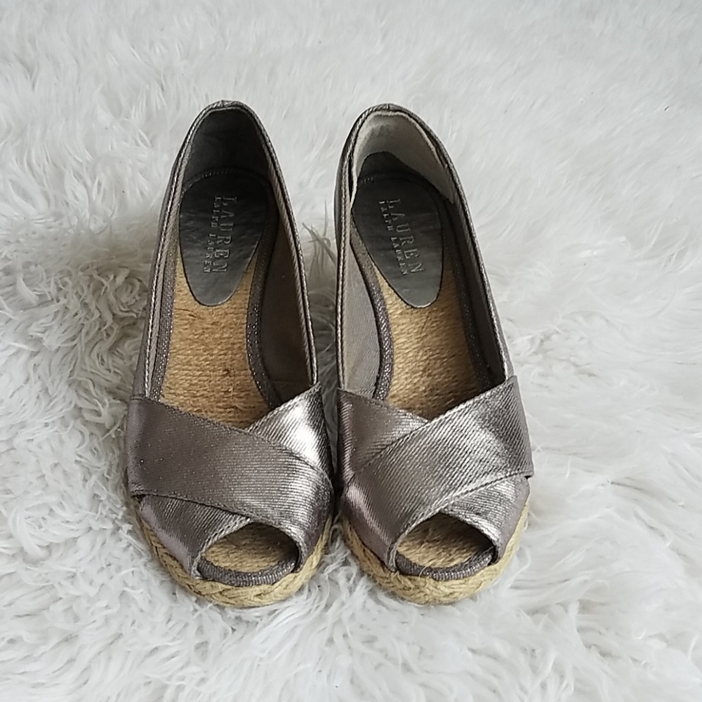 Ralph Lauren Metallic Silver Wedges Jute 6